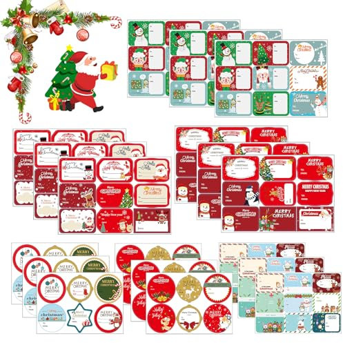 JAMSSOW 144 Stück Weihnachtssticker zum Beschriften,Geschenkaufkleber Weihnachten,Weihnachtsaufkleber Selbstklebend,Aufkleber Etiketten für Umschlag Verpackung Geschenk für Weihnachtsdeko