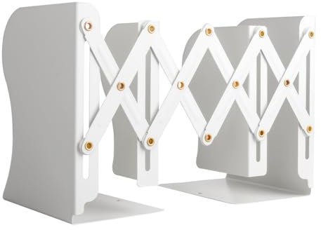 feyiubmen Stilvolle Metall verstellbare Buchstützen von feyiubmen, Die spannweite beträgt 10 bis 50cm, 2 Modelle, Schwarz und weiß, Für bibliothek, bibliothek und Schule (weiß)