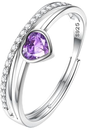 JeweBella Anillo Plata de Ley 925 Mujer Ajustable Anillos Corazón Piedras Cumpleaños Circonita Cúbica Anillos de Compromiso Pedida Promesa Anillos Mujer de Aniversario Amistad