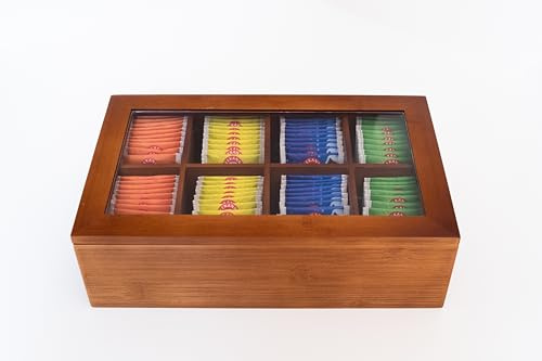 Teebox aus Bambus mit 8 Fächern, Vorratsorganizer, Tee Organizer, Teeboxen für Teebeutel, Teebeutel Organizer mit magnetischem Verschluss, Teebeutel Aufbewahrung, Tea-commerce
