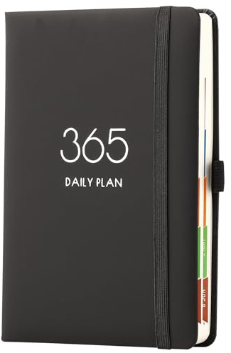 Diary 2026, A5 2026 Diary Day Per Page,Daily Planner,Plan Your Year from Jan. 2026 to Dec. 2026 with Monthly Tabs, Colorful Side Design, Pen Loop and Back Pocket (Black)