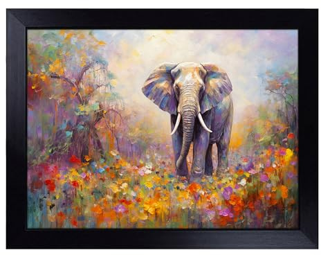 Cushioned Lap Tray with Bean Bag Base for Laptop & Eating – Elephant Impressionism No.2 Design | Padded Lap Desk for Sofa, Bed & Work | Portable TV Dinner & Breakfast Tray, Easy Clean Surface