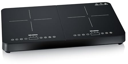 SEVERIN Piastra a Induzione Doppia, 2 Fornelli, Piano in Vetroceramica Antigraffio Finitura Opaca, 10 Livelli di Potenza, Touch Screen, Temperatura 60-240 °C, 3400 W, Nero - DK 1028