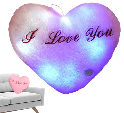 Glödande – söta LED-upplysta hjärtformade dekorkuddar plysch | I love you alla hjärtans dag plyschkuddar, 36 cm mjuk nattlampa krambar för sovrum vardagsrum