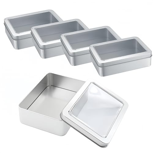 AnBoxiaodian 4 stycken förvaringslåda, metall, rektangulär plåtburk med lock, liten förvaringslåda, metallburkar med lock, förvaringsburk i metall, liten metallburk, teburk, stapelbar (silver)