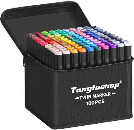Tongfushop 100 Farben Alcohol Marker Set, DoppelspitzeAlkoholmarker, 2S Sekunden Schnelltrocknend Permanent Stifte für Zeichnen, Manga, Sketching, Illustration - Ideal für Künstler, Designer, Anfänger