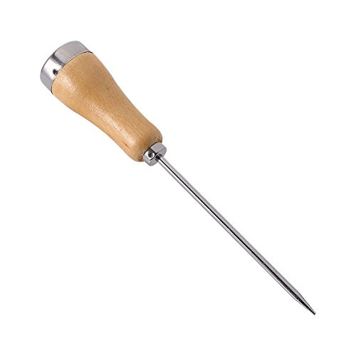 OPPWONG Stainless Steel Ice Pick Crusher with Wooden Handle, GL Kitchen Bar Awl Punch Tool, Stainless Steel Wood Construction, Secure Non Slip Grip Easy to Carry for Bartending
