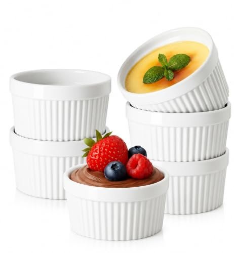 WERTIOO Creme Brulee - Juego de 6 cuencos (8oz / 237 ml) | Fuente de cerámica apta para horno, porcelana elegante, redonda