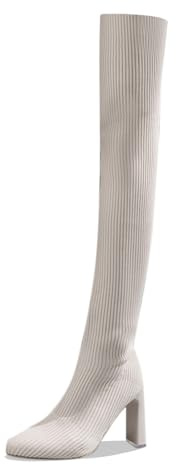 Women's Winter Knitted High Heel Overknee Boots Fashionable Boots, White, 9 UK