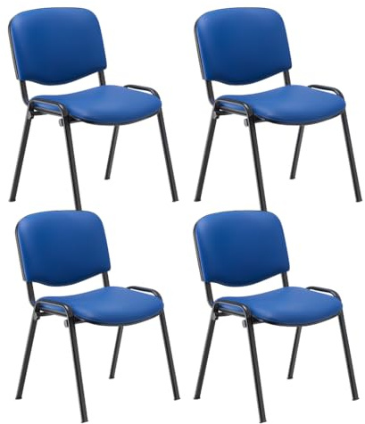 Office Hippo Heavy Duty Meeting Chair, Versatile & Robust Stackable Reception Chair, Office or Conference Chair With Strong Frame & Padded Durable Seat, Up To 115kg Weight - PU Blue/Black, 4 Pack