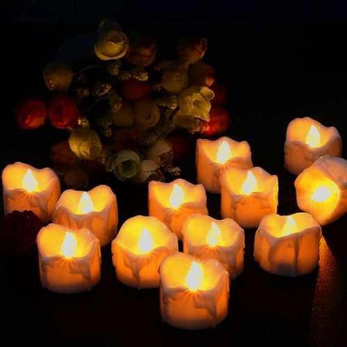 Flintronic 12 LED Kerzen, LED Elektrische Teelichter Flackernde Kerzen Beleuchtung mit Batterie, 35mm x 27mm LED Flameless Kerzen, Weihnachten, Weihnachtsbaum- Warmweiß