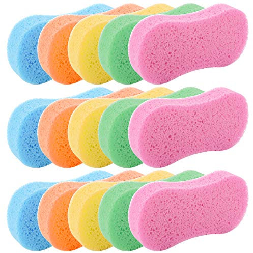 TOPZEA 15 Pcs Car Wash Sponges, Handy Cleaning Scrubber Washing Sponge Pads for Cars and Kitchen with Vacuum Compressed Packing, 5 Colors
