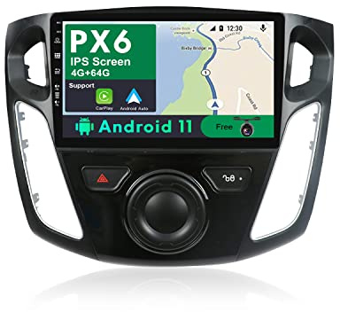 JOYX PX6 Bilradio Android 10 passar Ford Focus (2012–2017) – [4G 64G] – Bakre kamera Canbus gratis – 9 tum – 2 Din – stöder DAB rattstyrning 4G WiFi Bluetooth Carplay Android bil