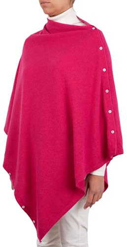 Marenza Poncho botones mixto cachemira mujer Made in Italy lana merino cachemir negro beige blanco camiseta capa chal talla única multiusos ropa invierno abrigo abrigo, fucsia, Talla única