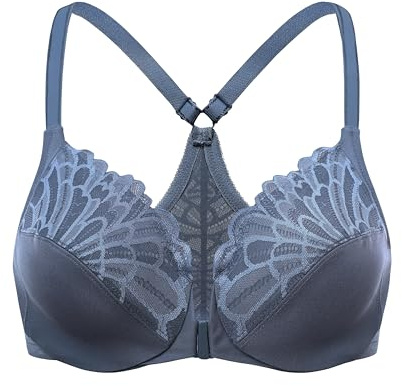 MELENECA Women's Front Fastening Racerback Plus Size Stretch Lace Underwire Unlined Bras Nightfall 38B