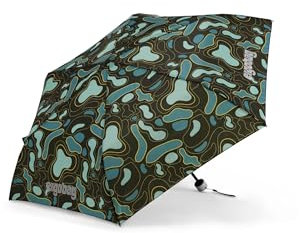 ergobag Regenschirm Kinderschirm für die Schultasche, ultraleicht und klein mit Tasche, Ø90 cm TriBäratops - Dunkelgrün