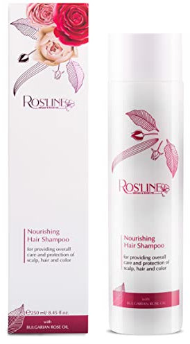 Ros'Line Shampoo nutriente per capelli con acqua di rose e olio di argan – cura ricostruzione per capelli danneggiati – shampoo lisciante – cura completa per colore, capelli e cuoio capelluto 250 ml
