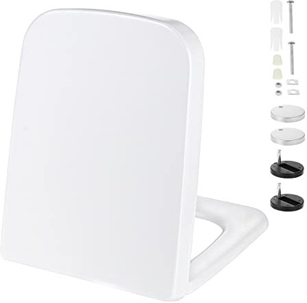 KEESIN Siège de toilette, siège de toilette à fermeture douce avec déverrouillage rapide pour un nettoyage facile Siège de toilette universel avec charnières réglables (forme carrée)