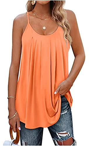 SCBFDI Debardeur Femme Ample Spaghetti Col Rond Plissées Ete Débardeur Long | Décontracté Imprimé Fluide Top Dos Nu Y2K Plested Sans Manches Doux Club Tendance Chemises Vêtements Grandes Tailles