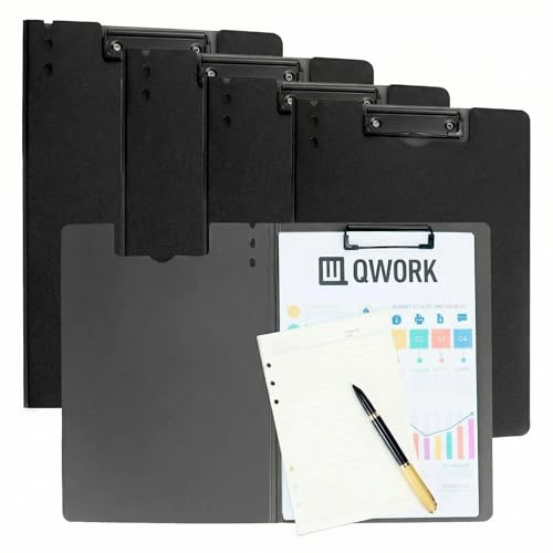 QWORK® 5 piezas carpeta con fundas de plastico a4, portapapeles, material pp grueso con clip extrafuerte, negro