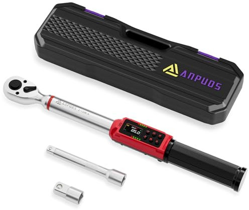 ANPUDS Digitaler Drehmomentschlüssel 3/8 Zoll, ± 1% Fehlergenauigkeit, 2-135Nm Drehmomentschlüssel Set mit Schwingungen, Summer und LED-Anzeige für Fahrrad Moto