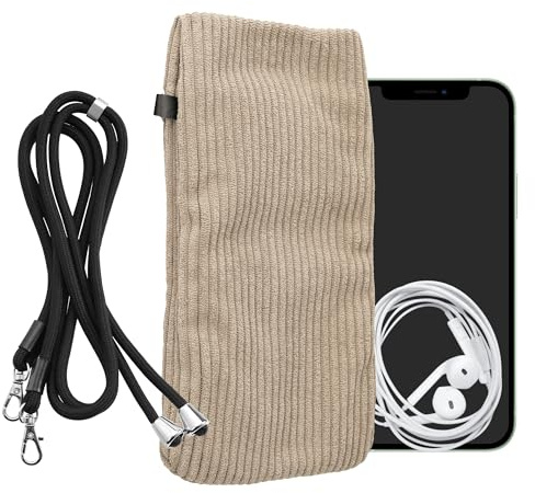 kwmobile Estuche Universal de Pana para Smartphone XXL - 7 - Funda con Cuerda Ajustable y Cierre magnético - Crema
