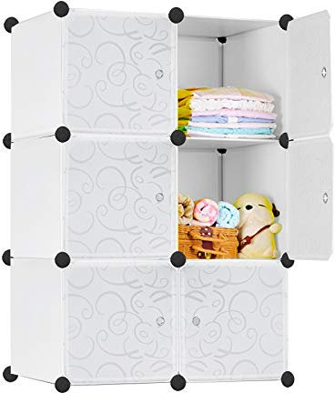 FIVMEN Kleiderschrank Weiß Garderobenschrank Steckregalsystem mit 6 Würfel DIY Kleiderschränke Kunststoffschrank mit Tür Regalsystem Schrank Standregal 70 cm Breit