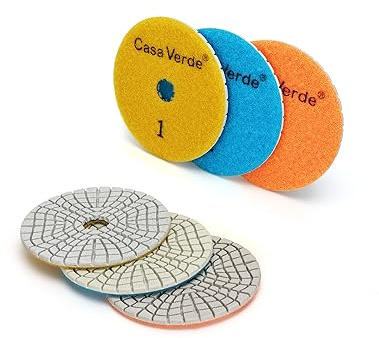 Casaverde 3 Steps Polishing Diamond Pads，100mm Diamond Wet Polishing Pads for Granite Marble Terrazzo Quartz Engineered Stone