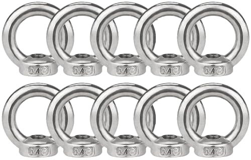 Ringmutter, Augenmutter, Ringmutter Edelstahl, Edelstahl Augenmuttern, für Seilmontage, Hebezubehör, Oberflächenpolieren, Silber, 10 Stück (M8)
