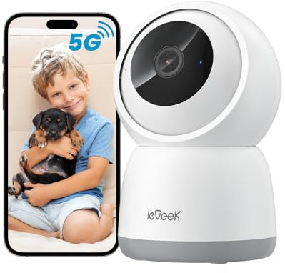 ieGeek 2.4/5GHz Camara Vigilancia WiFi Interior 2K 360°PTZ, Cámara Vigilancia Interior para Bebes/Mascotas/Seguridad Casa, Seguimiento Automático, Voz Bidireccional, Detección Humanoide, Alarma Avisos
