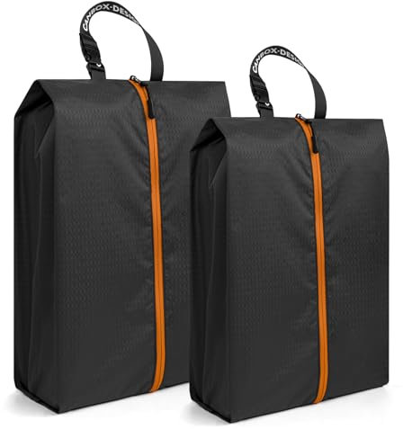 CANBOX Schuhbeutel für Reisen mit tragbarem Klettverschlussgriff, 2 Wasserabweisende Nylon-Schuhbeutel, strapazierfähig und maschinenwaschbar, Mehrfarbig für Reisen und Fitness (Schwarz)