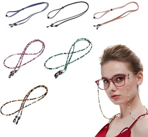 SDKZBFC 6 PCS Glasses Strap,Adjustable Fashionable Non Slip Sunglasses Chain Eyeglass Cord, Sport Sunglass String, Glasses Cold for Men Women