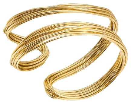 HolidayQbee Bracelet Jonc Couleur Or – Silhouette Vague Asymétrique, Ouvert Et Ajustable, Accessoire Polyvalent