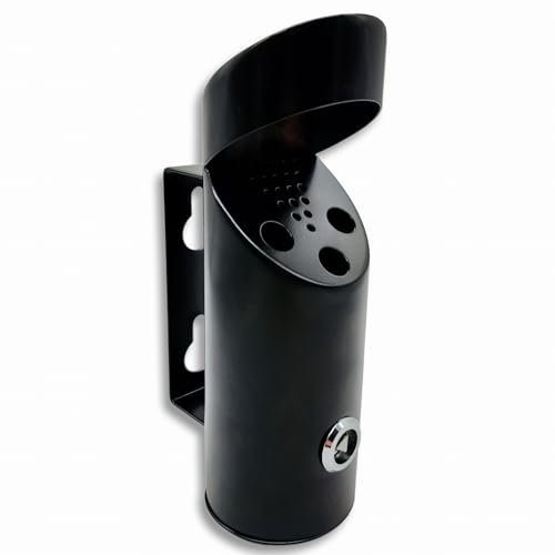 Wandaschenbecher für Außenbereich – Windaschenbecher mit Deckel, wetterfest & groß – Outdoor Aschenbecher für draußen, abschließbar, Metall, ideal als Sturmaschenbecher (Ohne Logo, Standard)