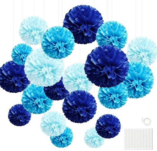 Hexizexi 20 piezas de pompones de papel de seda azul marino, flores de papel para decoración de boda, cumpleaños, baby shower, ceremonia de mayoría de edad, decoraciones de fiesta