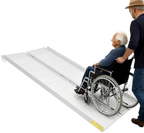 Rampa pieghevole portatile per sedia a rotelle, rampa lunga 5 piedi, rampa per sedie a rotelle, ragbar, antiscivolo, in alluminio, pieghevole, per mobili, scale, porte, cordoli esterni/interni