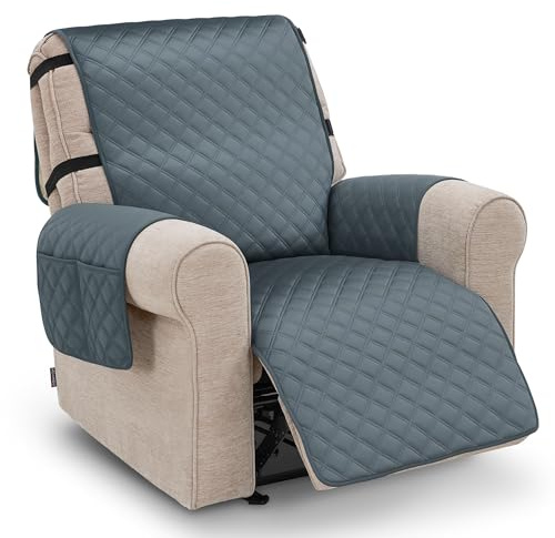 M MCombo Housse de Fauteuil pour Fauteuil Relax, Imperméable & Anti-Dérapante, Chaude et Douce, avec Accoudoirs & Pochettes, Housse de Protection Anti-Griffes pour Canapé Télé C1815 (Gris/Velours)
