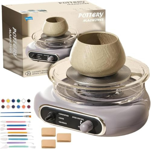Tornio per Ceramica Elettrico Mini per Principianti, con velocità Regolabile Infinita e Controllo Pedale, Design Smontabile per Pulizia Facile, Include Set Utensili Argilla per DIY Adulti e Bambini
