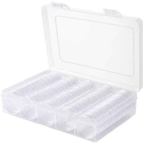 100 Porte-pièces pour collectionneurs, Capsules Transparentes avec Coussinets réglables de 19 à 30 mm, boîte de Rangement à Ouverture en Croissant pour Organiser Les pièces commémoratives
