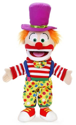 Clown von Silly Puppets | 40 cm Handpuppe für Kinder | Mit Beweglichem Mund Und Armen | Abnehmbare Handwaschbare Kleidung