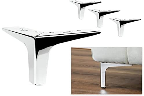 P17- Siena | Set 4 Füße + 16 Schrauben | Glänzendes Chrom | Höhe 13 cm | Beine für Sofas, Möbel, Schränke, Sessel | Metallfüße für Modernes und Elegantes Design |