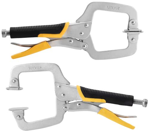 Metallzwinge Gesichtsklemmen für Holzbearbeitung - TOLESA 11 Inch Schnellspannzwinge Zange Grip Schwerlast C-Zwinge Verriegelungszange Klemmzwingen mit drehbaren Pad für Taschenloch-Schreinerei