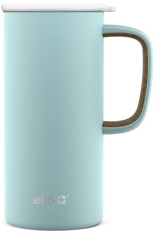 Ello Campy Vacuum Insulated Travel Mug with Leak-Proof Slider Lid and Comfy Carry Handle, Perfect for Coffee or Tea, BPA Free, Frost, 18oz