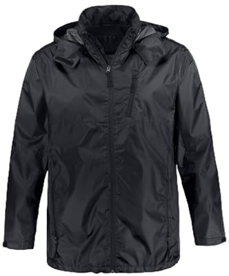 JP 1880 Herren große Größen Übergrößen Menswear L-8XL Regenjacke, wasserabweisend, Kapuze, Zipper, leichtes Mesh Futter schwarz 4XL 809332100-4XL