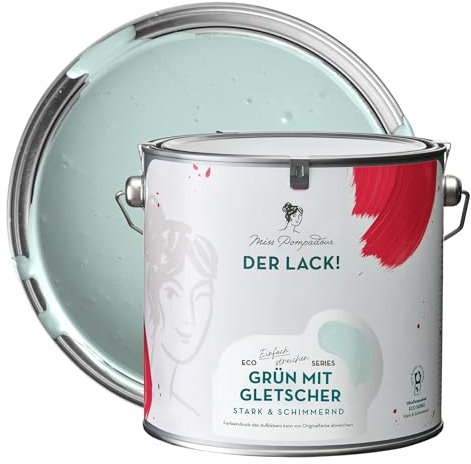 MissPompadour seidenmatte Holzfarbe Innen & Außen 2,5L Grün mit Gletscher, Möbelfarbe ohne Schleifen - Farbe für Holz, Metall, Kunststoff - Holzlack, Möbellack schnelltrocknend mit hoher Deckkraft