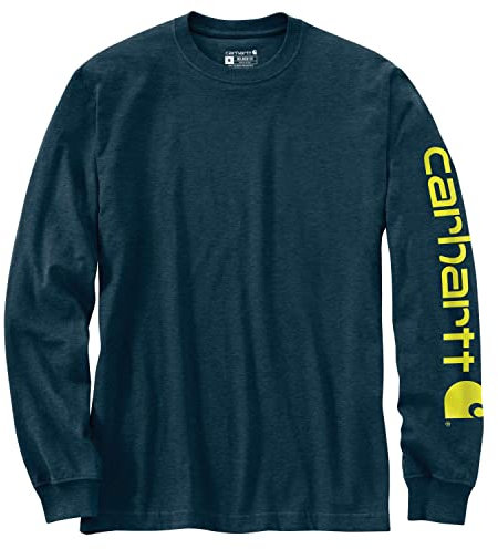 Carhartt Relaxed Fit Schweres Langarm-T-Shirt mit Grafik und Logo-Ärmeln für Herren, Blau, L
