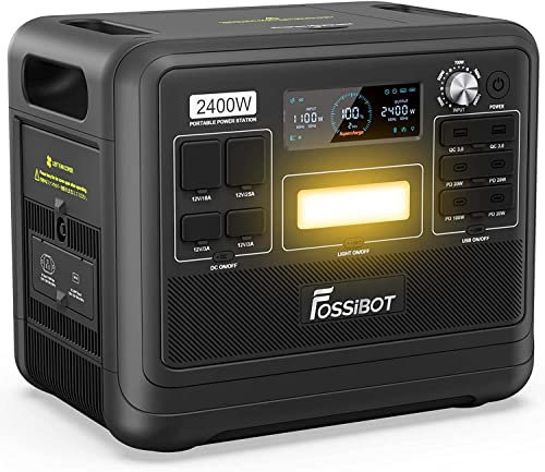 FOSSiBOT Generateur Electrique Solaire Portable 2400W F2400, 2048Wh LiFePO4 Batterie de Secours avec 3 Sorties CA 2400W (4800W Pic), Groupe Électrogène Solaire pour Camping-car, Maison, Voyage