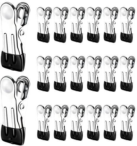 TamBee Clothes Pegs For Washing Line Pegs Stainless Steel Laundry Pegs Clothes Pins Clips Strong Metal Clothes Pegs Storm Pegs for Clothes Jeans Socks Towel Photos, Pack of 20(Black), Pegs-20P-black