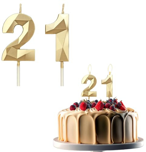 JEKUGOT 21th Birthday Candles for Cakes, Number 21 Candle, Gold Candle, Cake Candles Cake Topper Decorations for Birthday Party, Wedding, and Anniversary Celebration Supplies