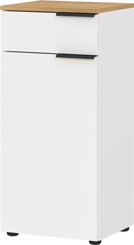 Germania Schrank 6005-633 GW-MENEN, in Weiß/Navarra-Eiche-Nb., mit Schubladen- und Türdämpfung, FSC-Zertifiziert, 39 x 85 x 34 cm (BxHxT)